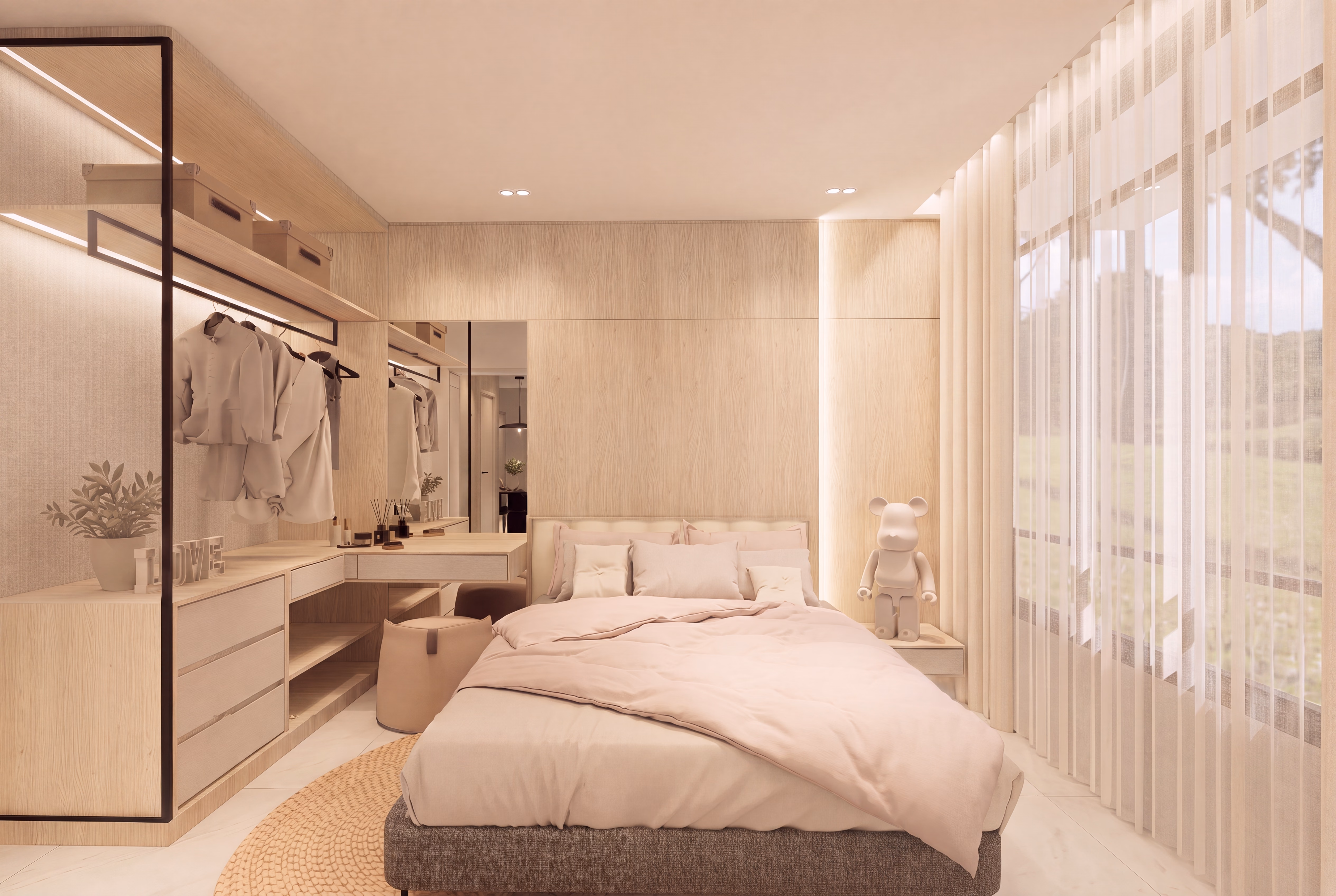 Bedroom with a built-in dressing area in a Bodaiju Residences Medini show unit, artist's impression