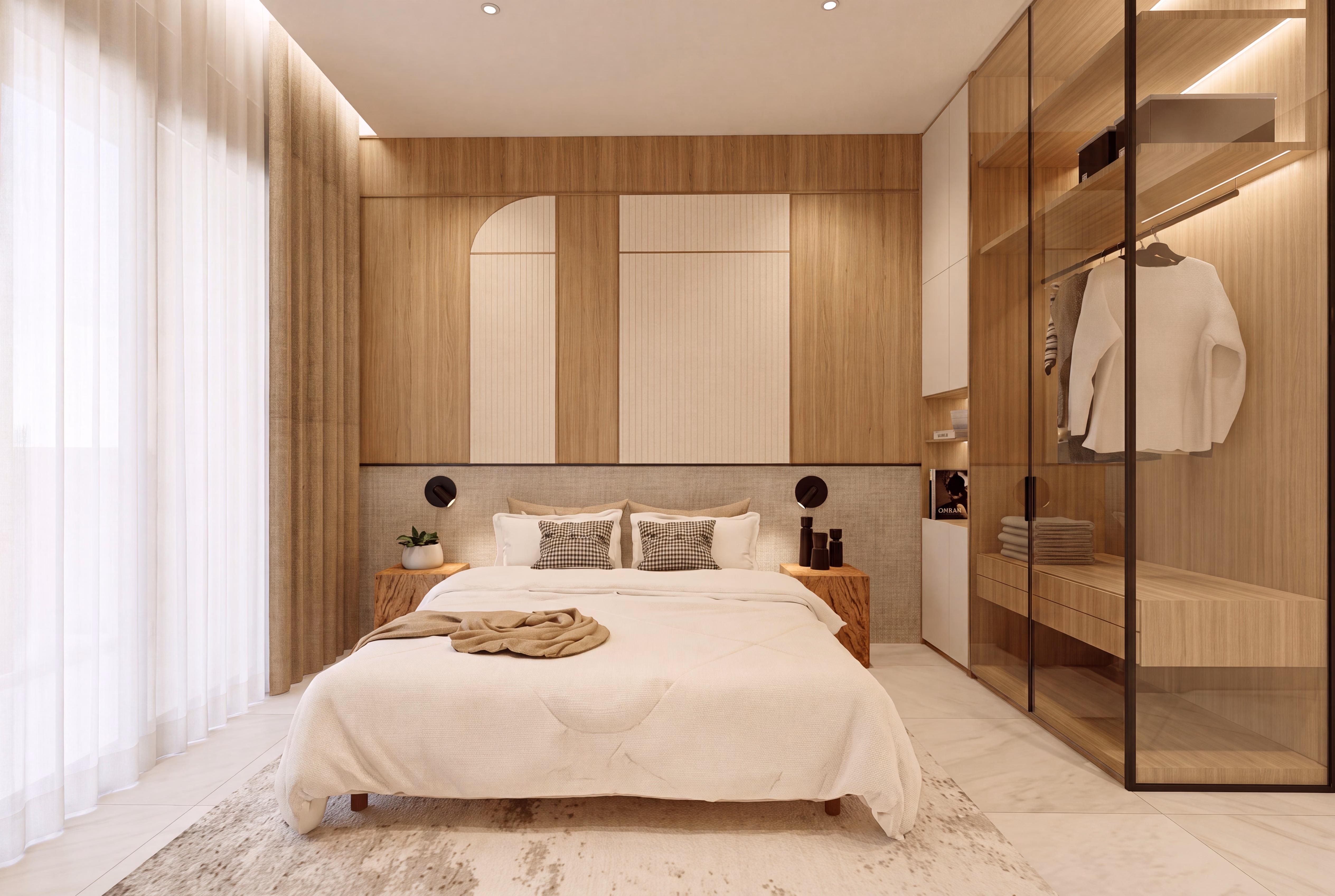Bedroom with a mirrored fitted wardrobe in a Bodaiju Residences Medini show unit, artist's impression