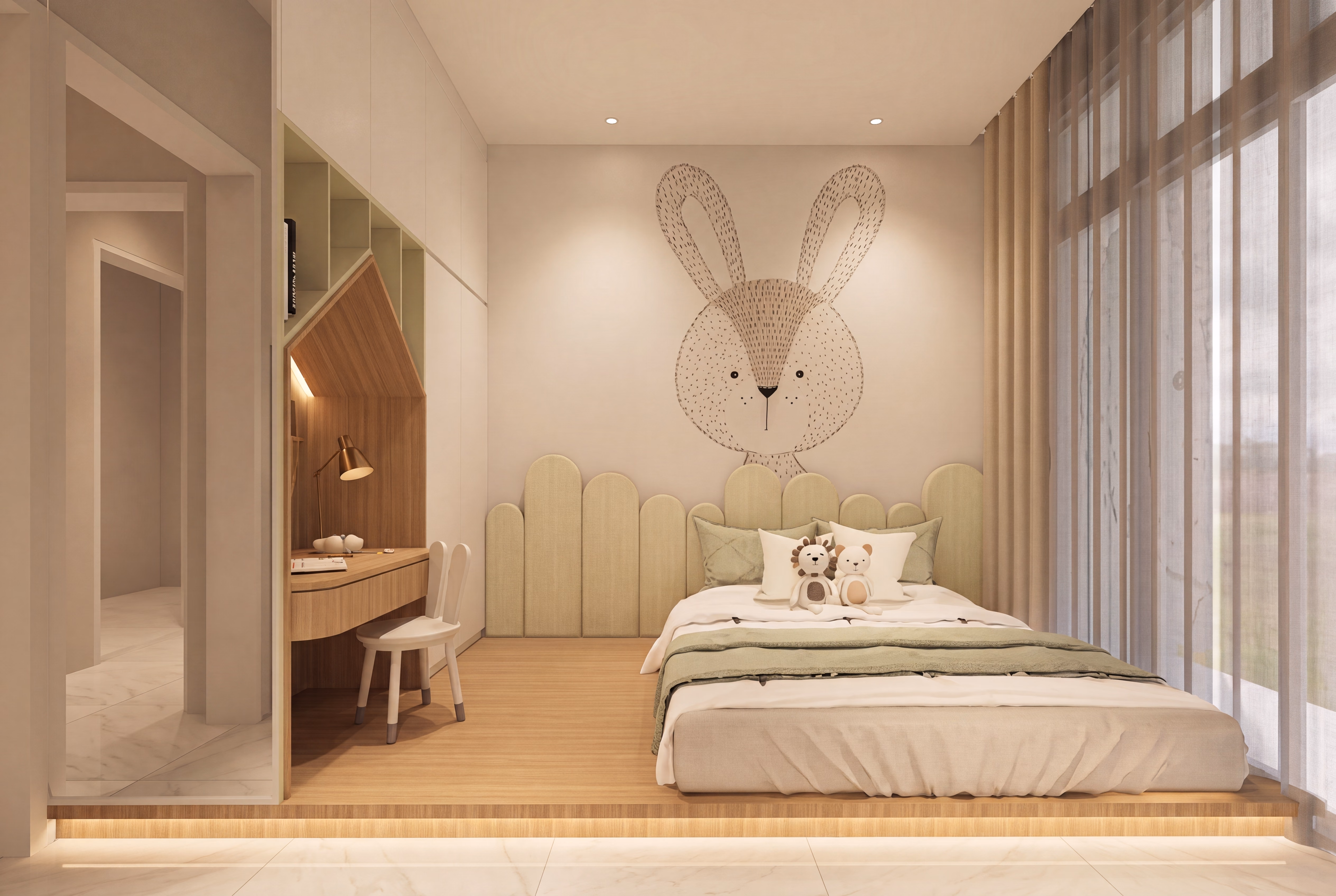 Children's bedroom with a study desk and playful decor in a Bodaiju Residences Medini show unit, artist's impression