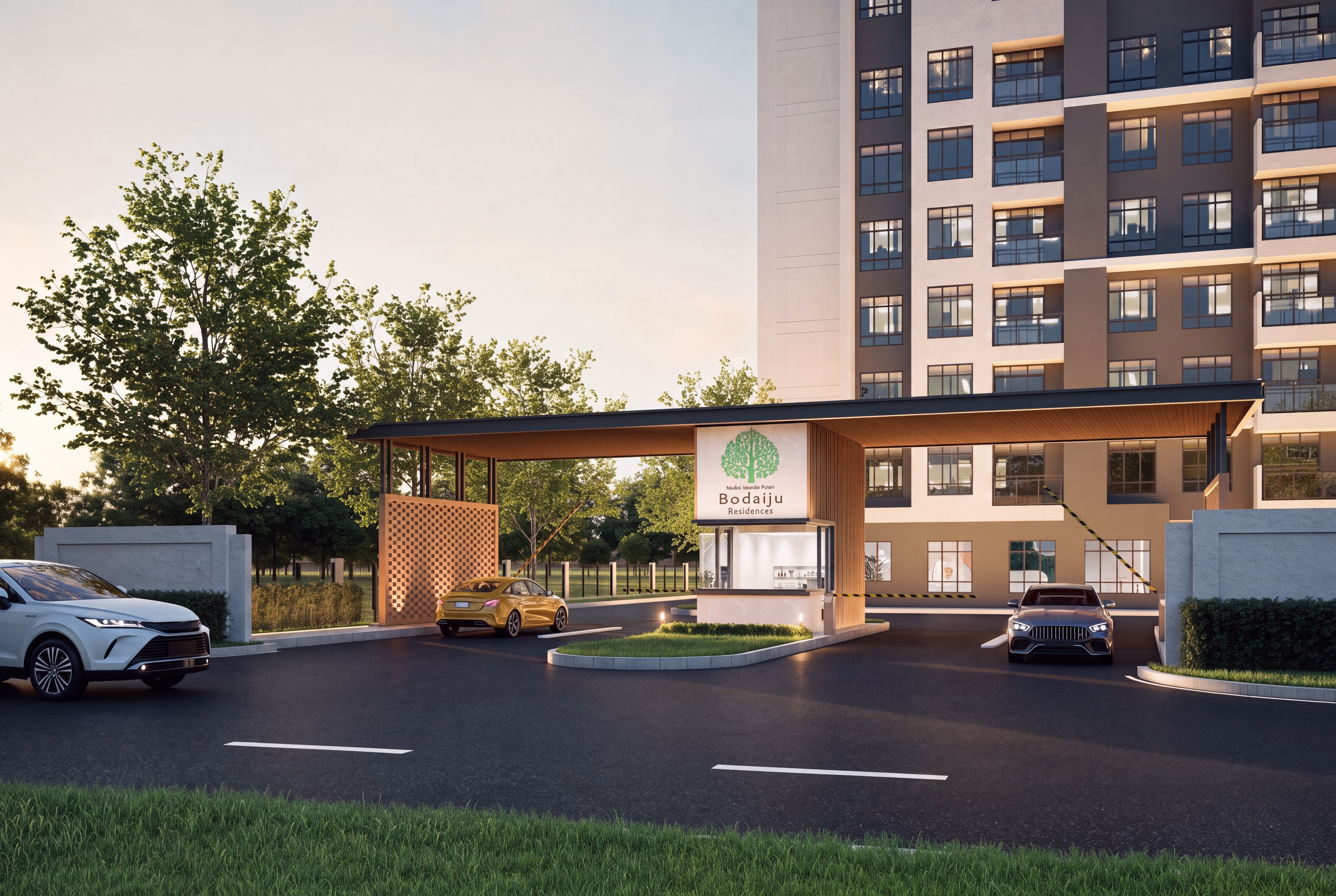 Gated guardhouse entrance to Bodaiju Residences, Medini, Iskandar Puteri, Johor, artist's impression