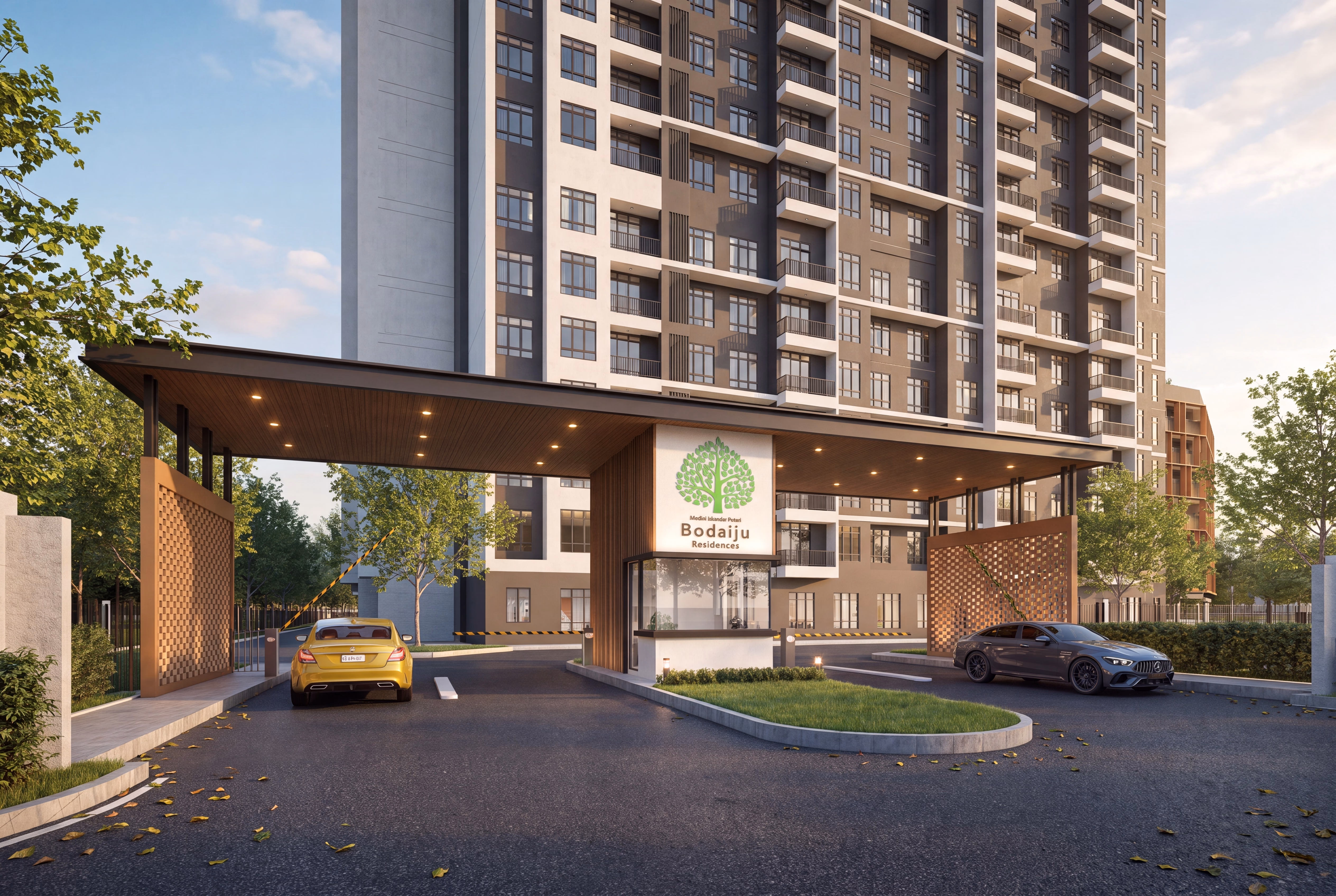 Grand arrival entrance and drop-off at Bodaiju Residences in Medini, Iskandar Puteri, Johor, artist's impression