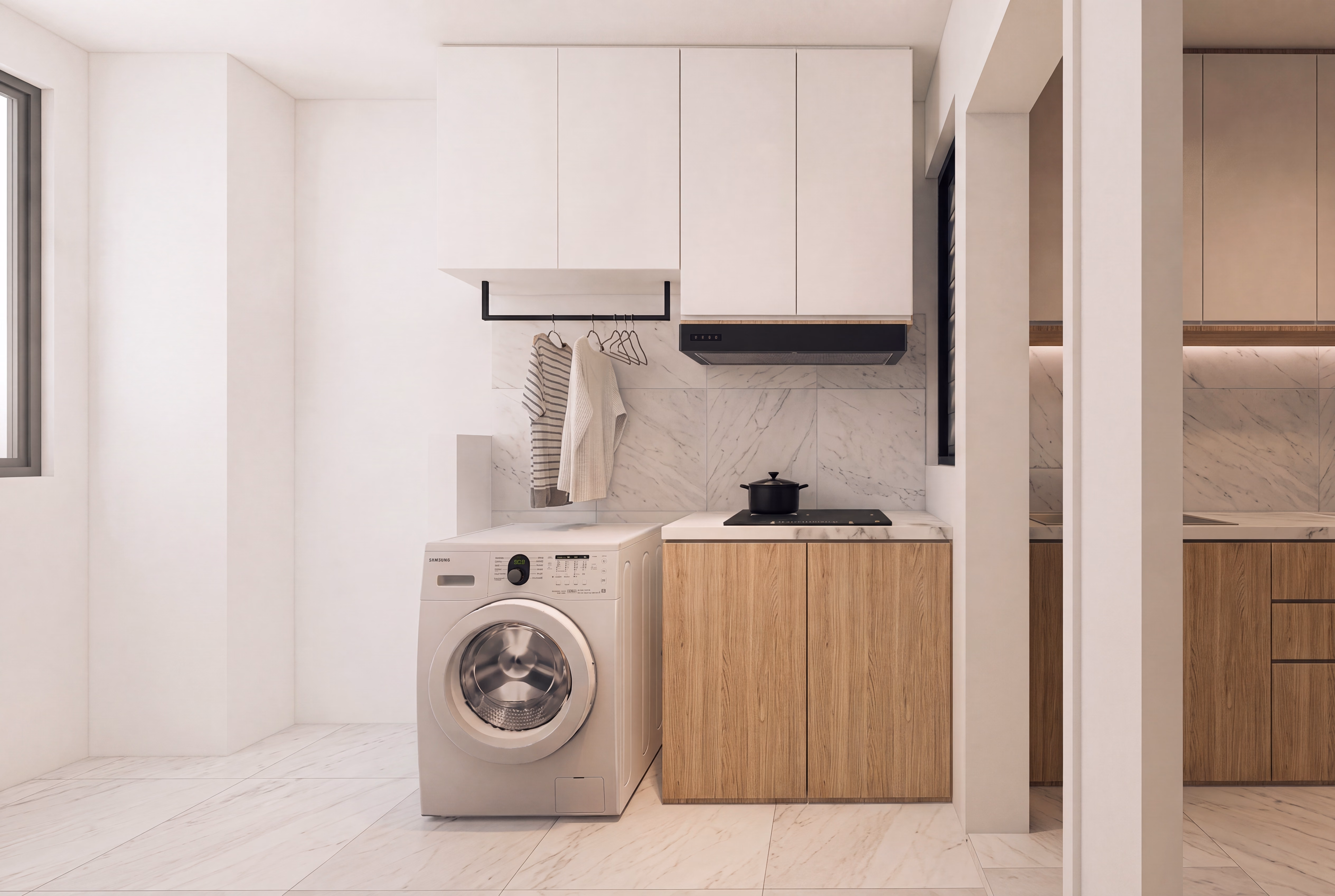 Utility and laundry area with a washer in a Bodaiju Residences Medini serviced apartment, artist's impression